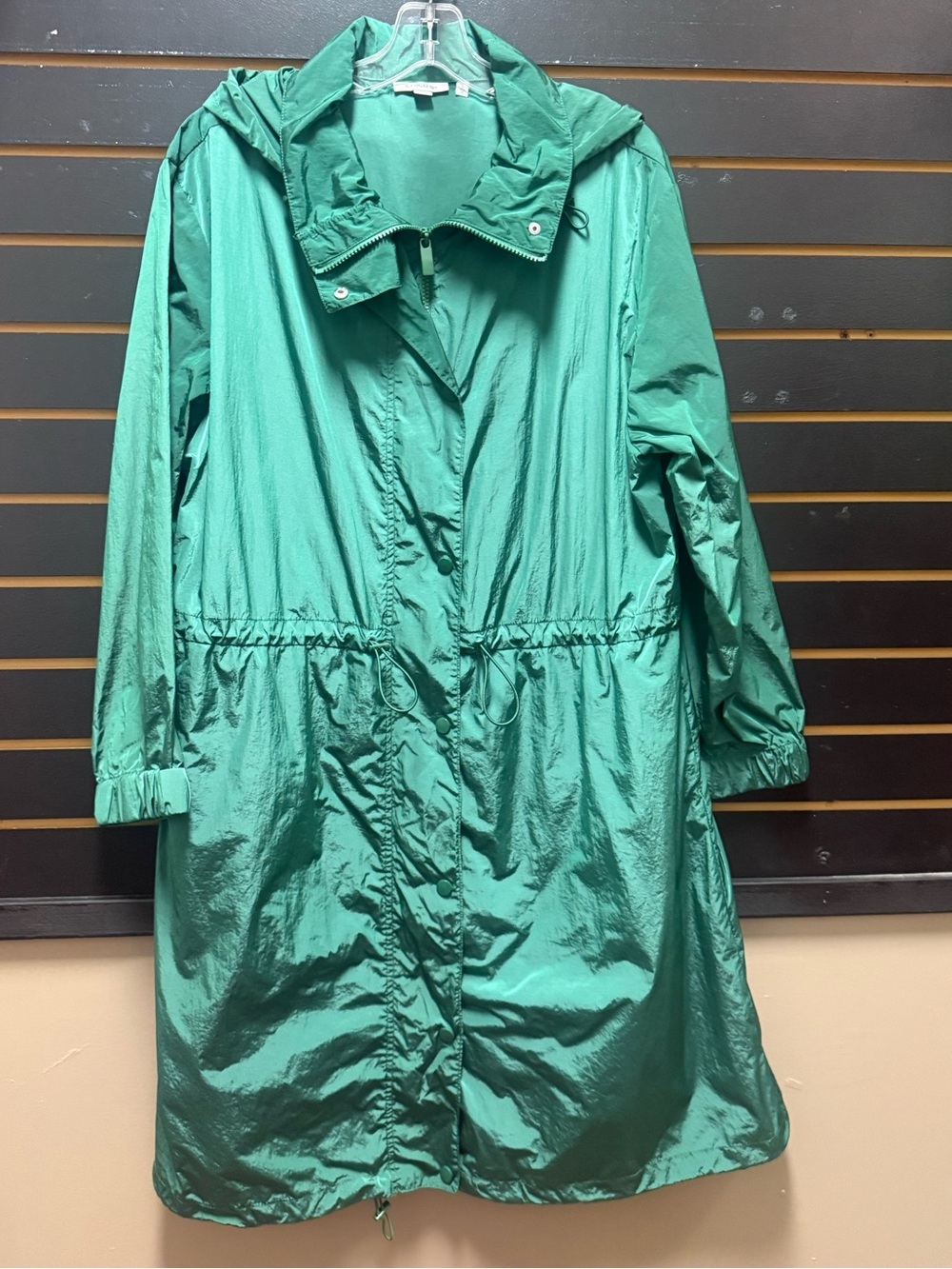 Chico’s Lightweight Hooded Jacket Green Utility Coat Sz 3